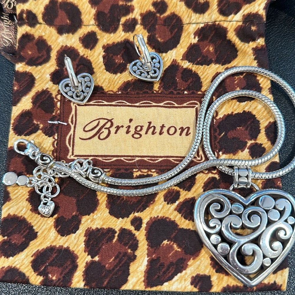 Gently Used Brighton Contempo Heart Necklace & Earrings Set